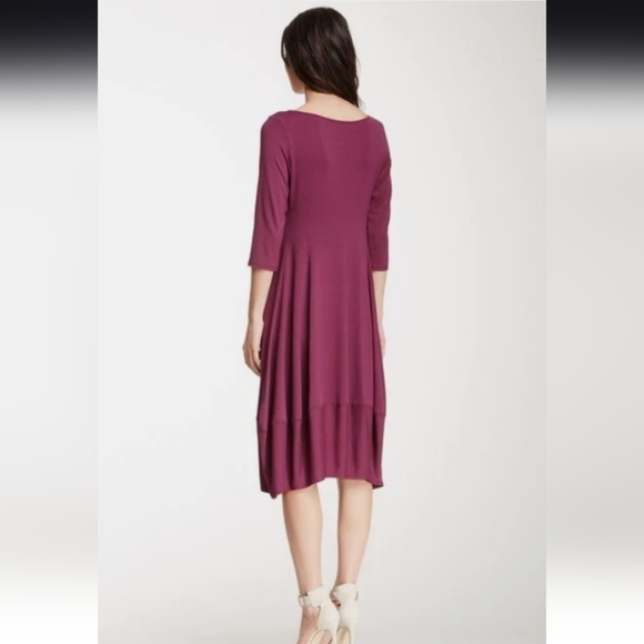 Eileen Fisher Viscose Jersey Knit Midi Lantern Dress | Size Large Pomegranate - Picture 2 of 9